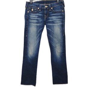 True Religion Women's Blue Denim Disco Billy Dark Wash Straight Leg Jeans Sz 27
